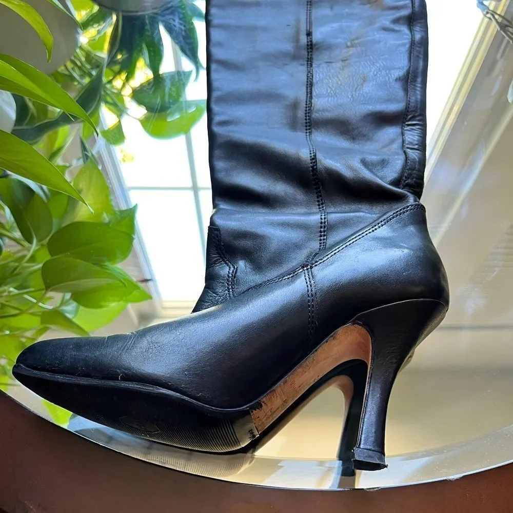 Dolce Vita High Rise Knee Heeled Boot Black Genuine Leather Over The Knee Size‌